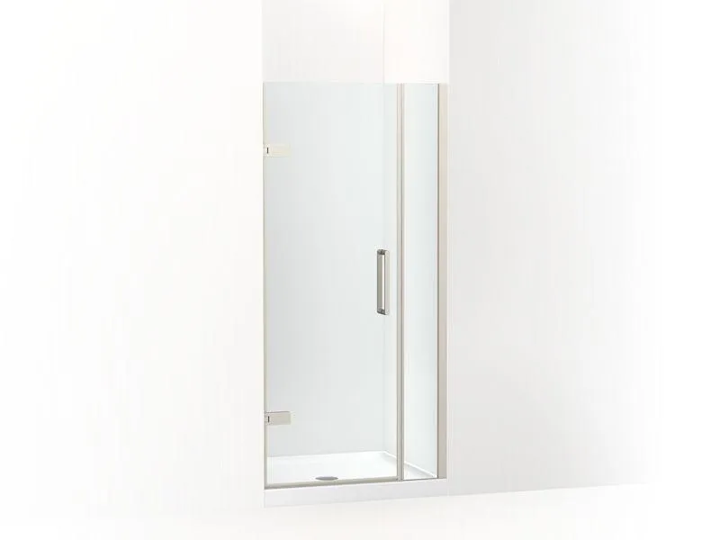 KOHLER K-27588-10L Composed 33-5/8"–34-3/8" W x 71-1/2" H frameless pivot shower door with 3/8" Crystal Clear glass and back-to-back vertical door pulls