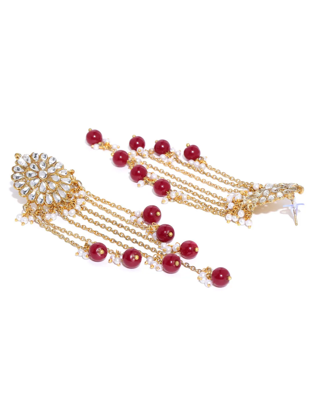 Kundan Maroon Tassel Earrings