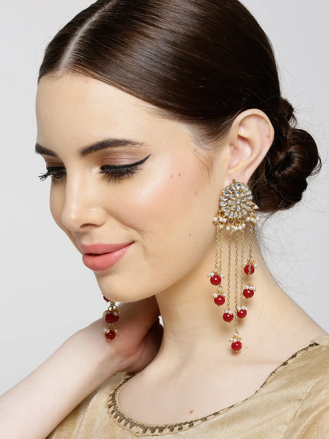 Kundan Maroon Tassel Earrings