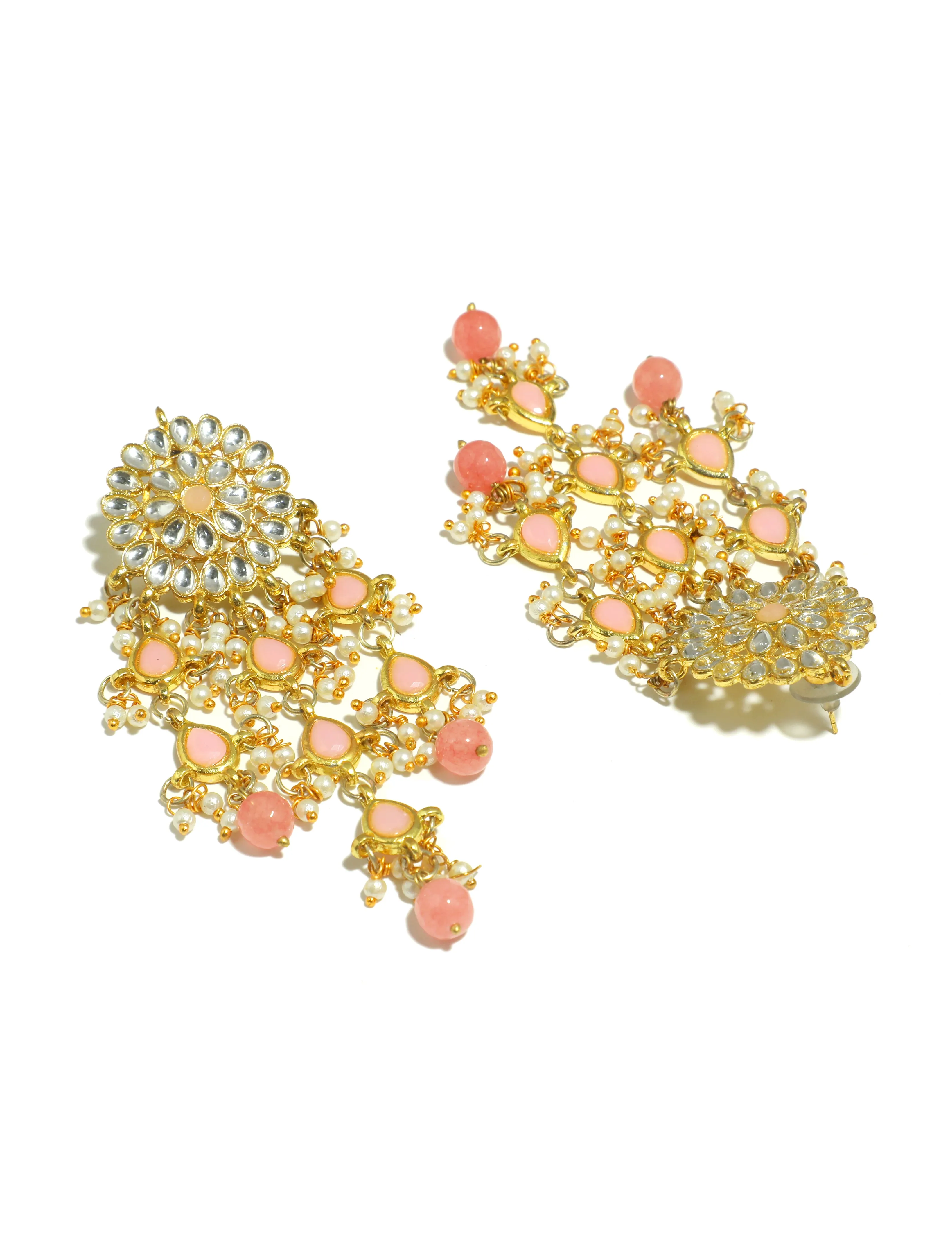 Kundan Peach Tassel Earrings