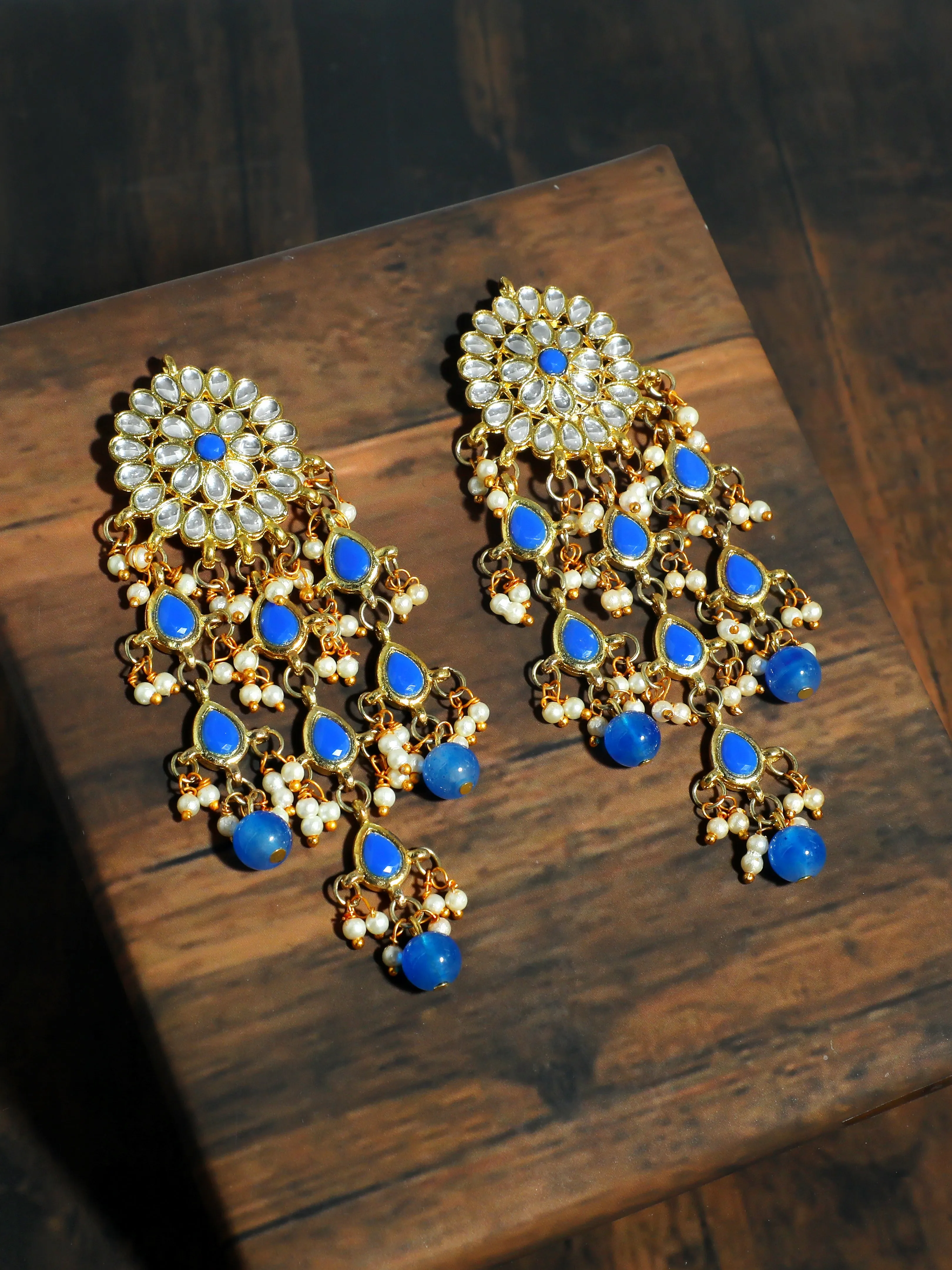 Kundan Peach Tassel Earrings