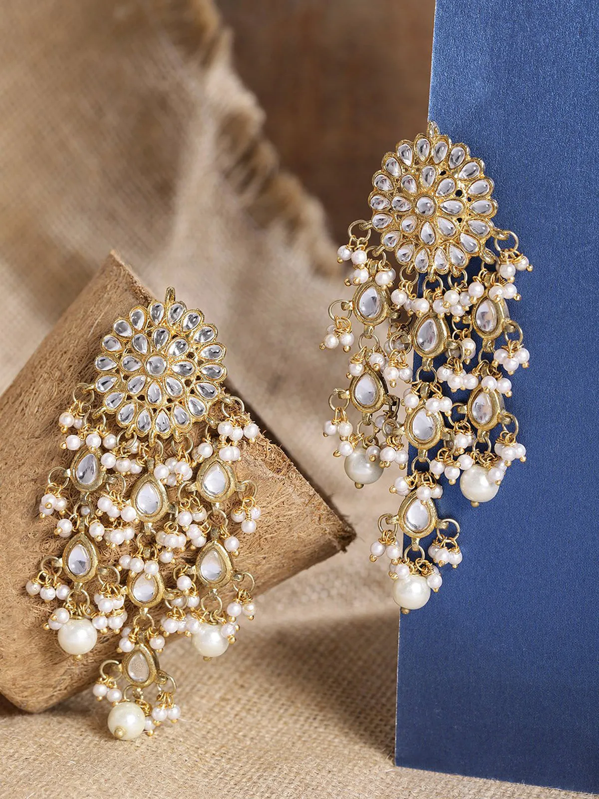 Kundan Peach Tassel Earrings