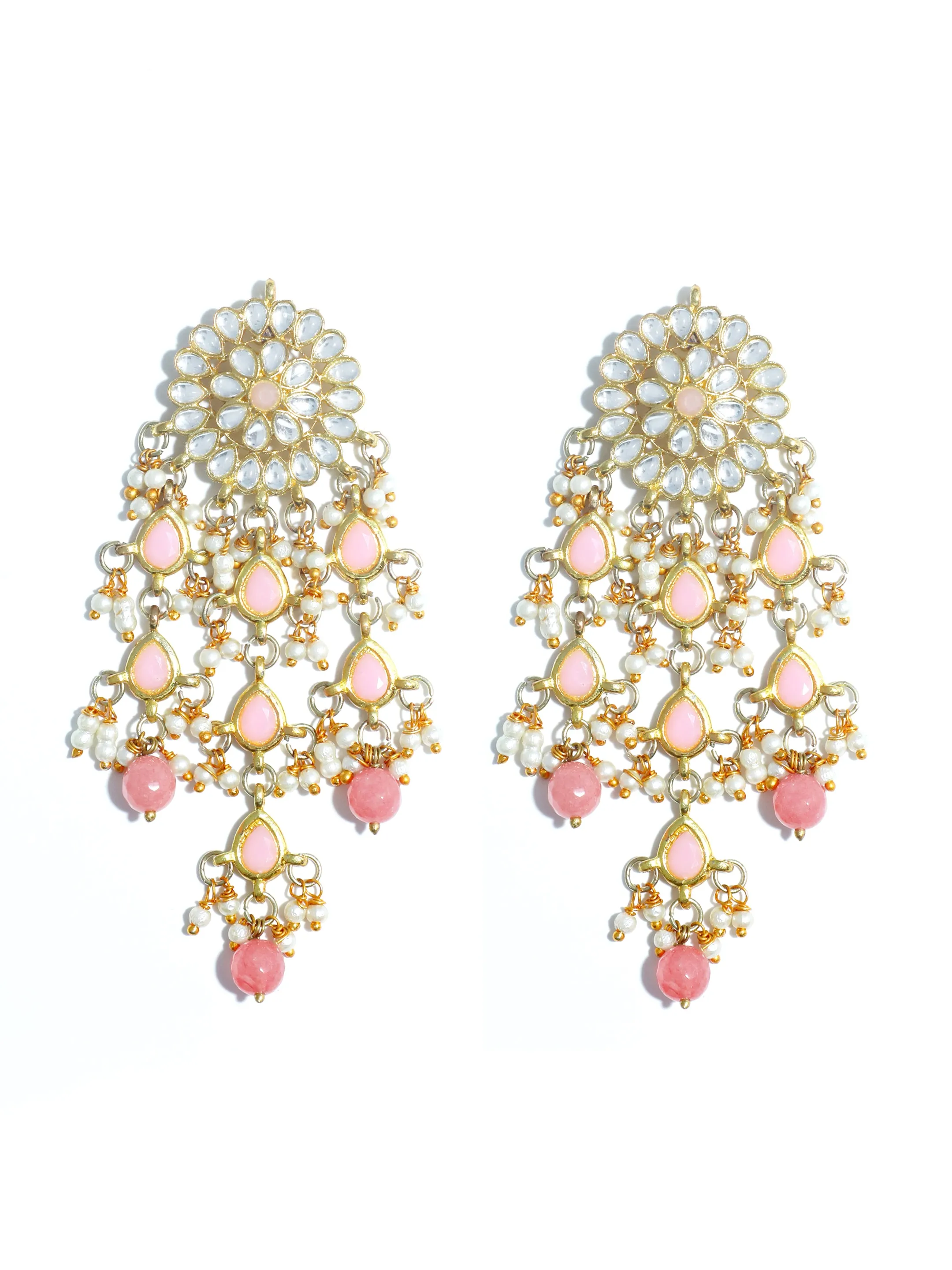 Kundan Peach Tassel Earrings