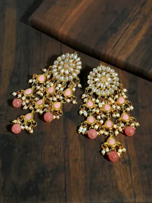Kundan Peach Tassel Earrings
