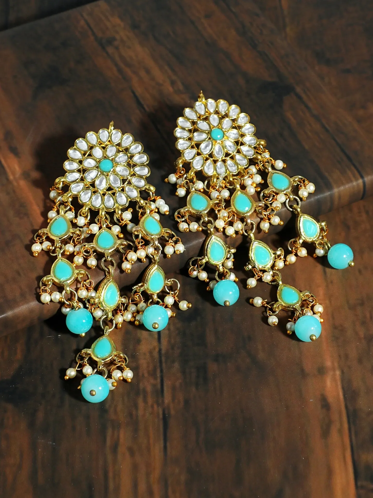 Kundan Peach Tassel Earrings