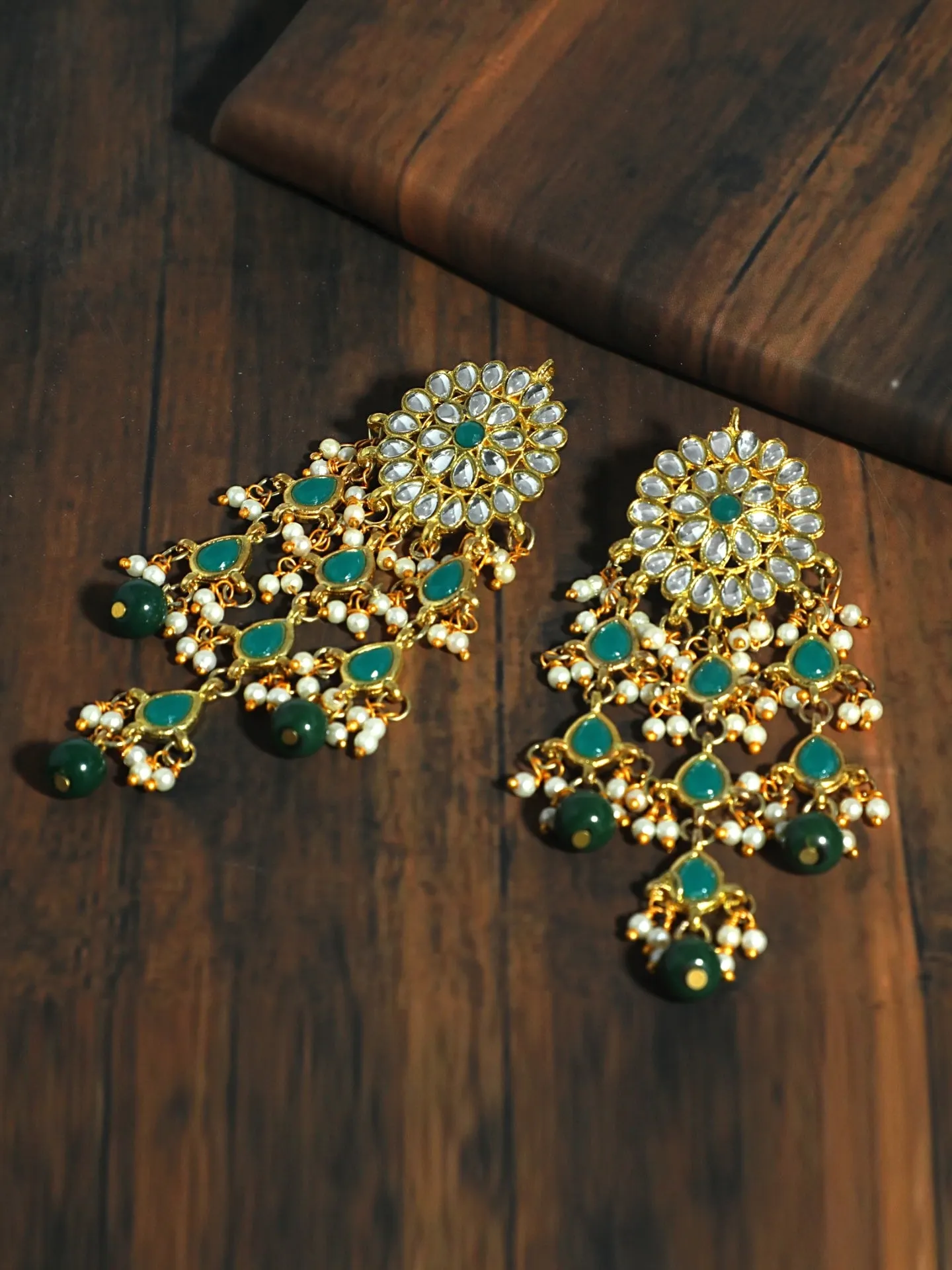 Kundan Peach Tassel Earrings