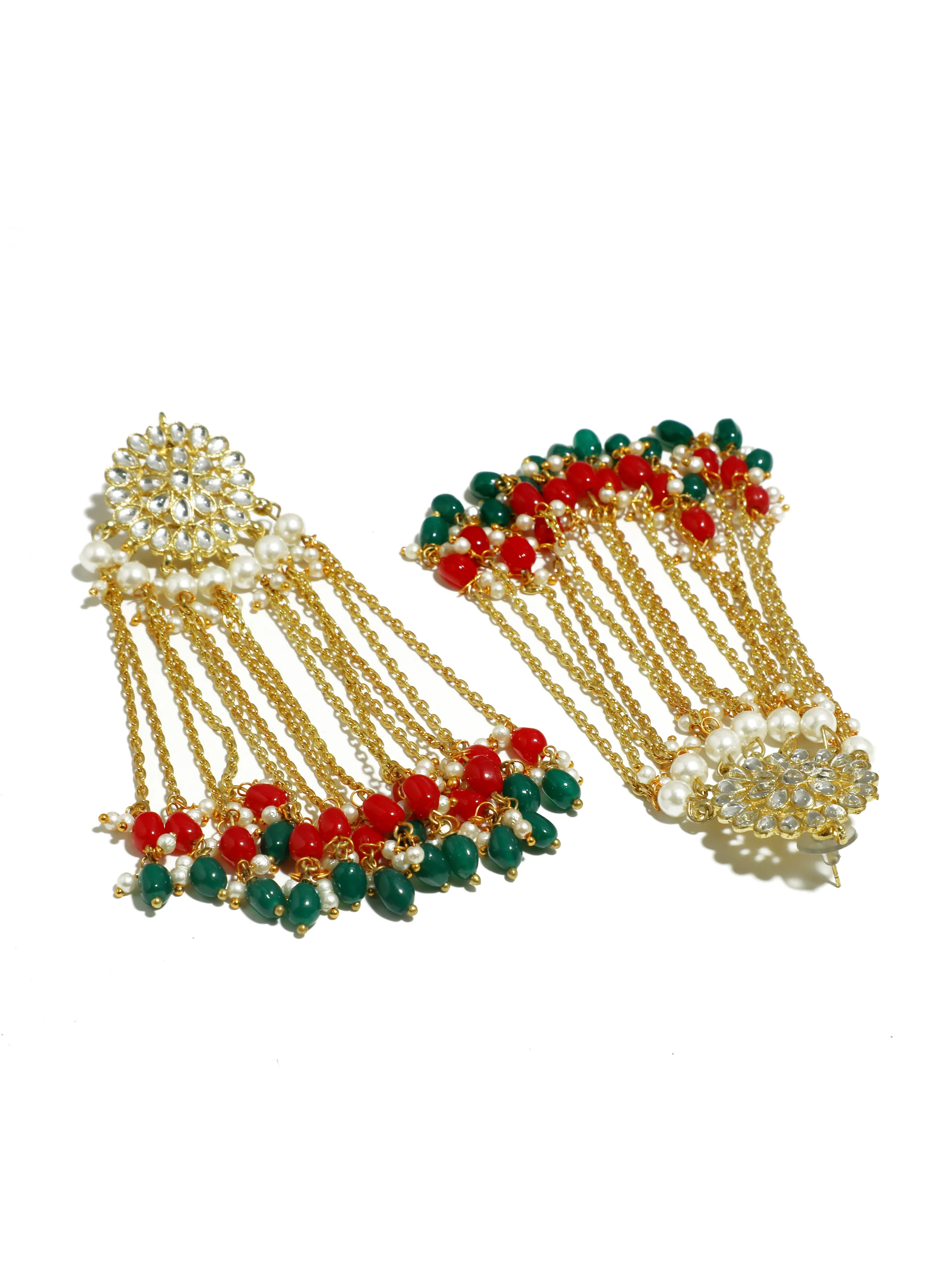 Kundan Red and Green Tassel Earrings