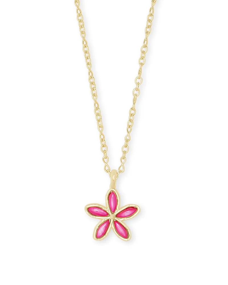 Kyla Flower Gold Pendant Necklace In Raspberry Mother Of Pearl
