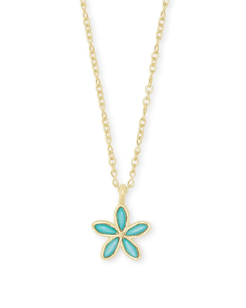 Kyla Flower Gold Pendant Necklace In Teal Mother Of Pearl