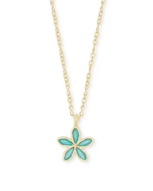 Kyla Flower Gold Pendant Necklace In Teal Mother Of Pearl