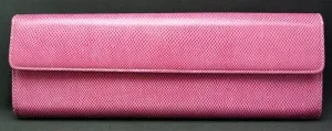 LAI Hot Pink Lizard Clutch with Yellow Interior