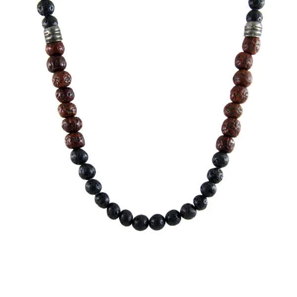 Lava Bead Combination with Leather Tassel