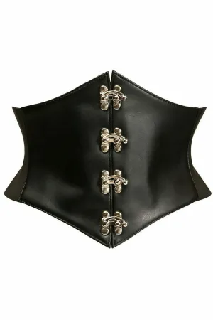 Lavish Black Faux Leather Corset Belt Cincher w/Clasps