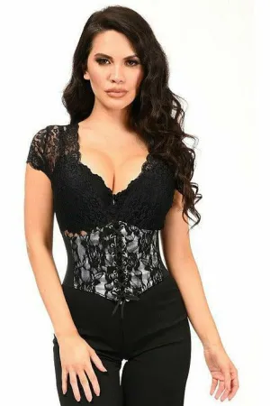 Lavish White w/Black Lace Overlay Corset Belt Cincher