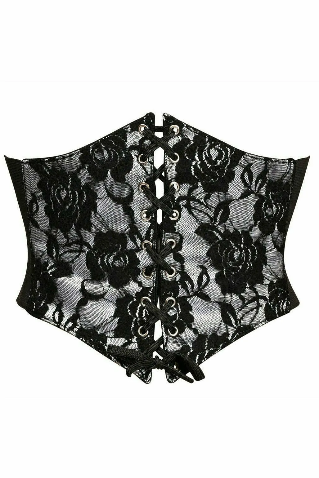 Lavish White w/Black Lace Overlay Corset Belt Cincher