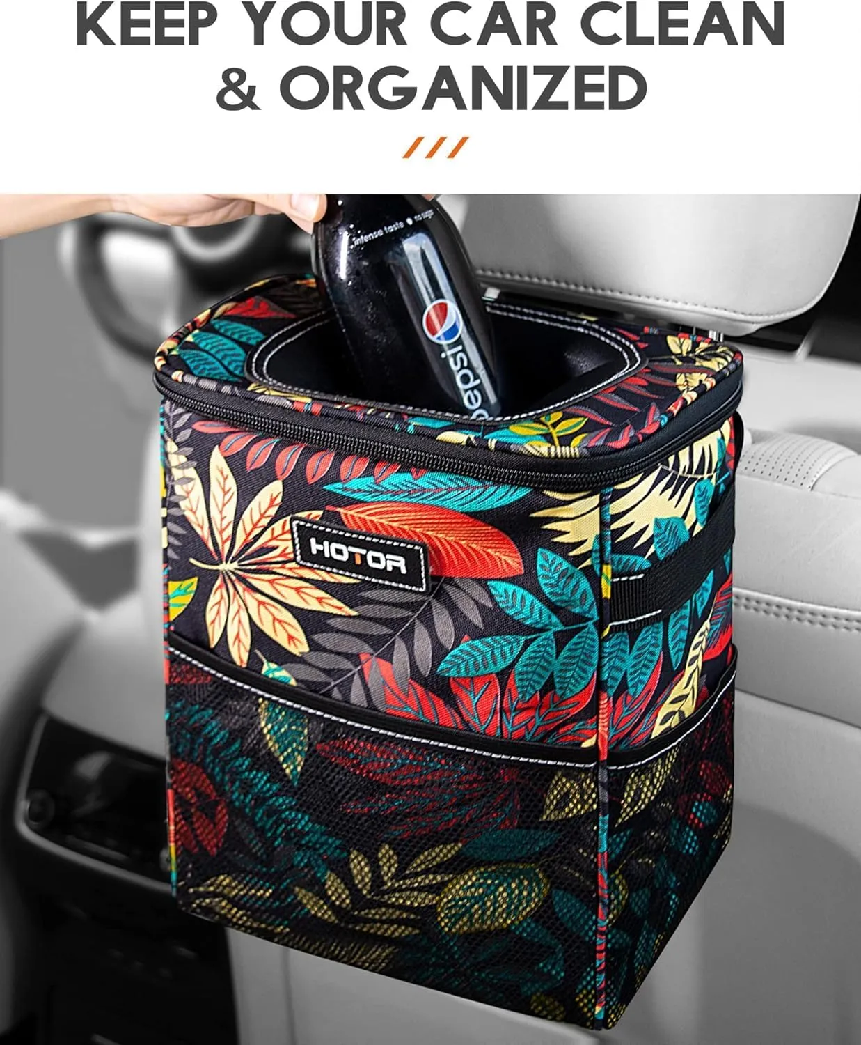 Leak-Proof Car Trash Bag with Lid & Storage Pockets - Waterproof Organizer