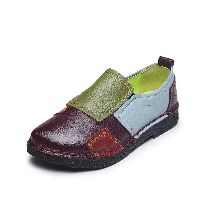 Leather color matching retro flat with soft soles