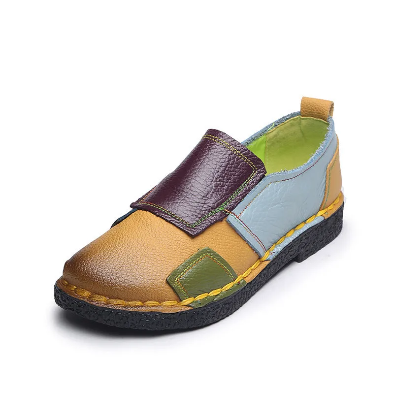 Leather color matching retro flat with soft soles
