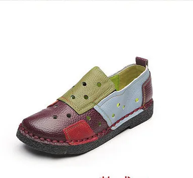 Leather color matching retro flat with soft soles