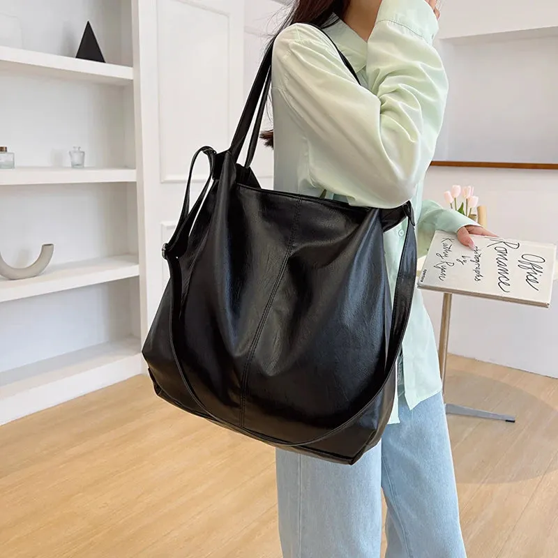 LEFTSIDE Fashion Big Leather Tote Bag