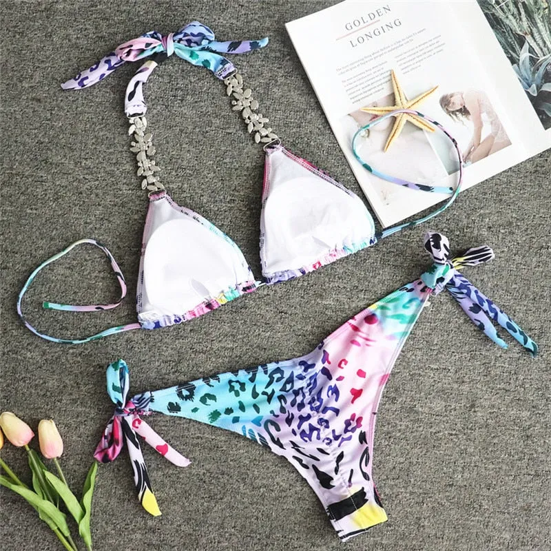 Leopard Rhinestone Bikini