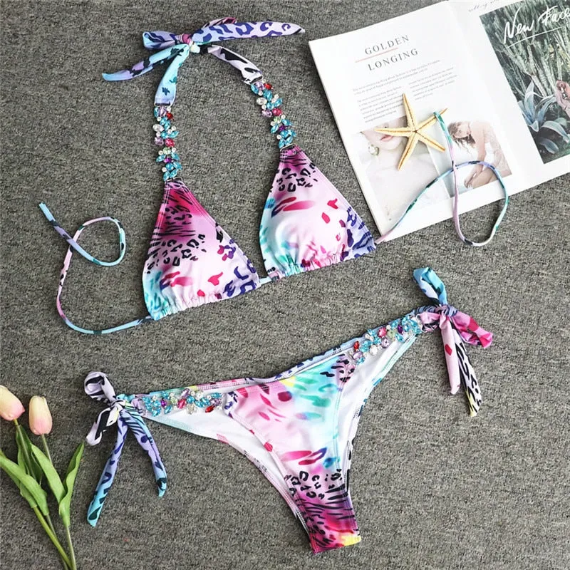 Leopard Rhinestone Bikini