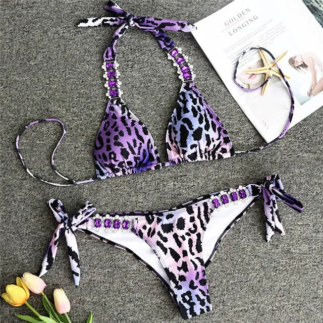 Leopard Rhinestone Bikini