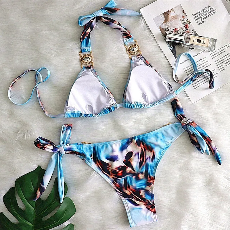 Leopard Rhinestone Bikini