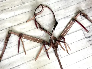 Light Roughout White Buckstitch Leather Tassel Tack Set