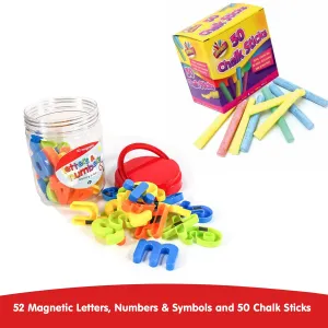 Little Helper Activity Pack | 52 pc Magnetic Letters & Numbers | 50pc Multi coloured Chalks