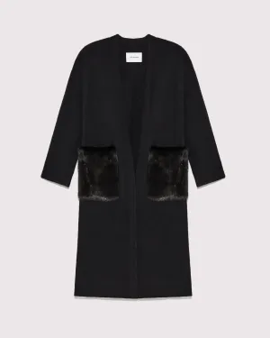 Long knit cardigan with mink fur over-pockets