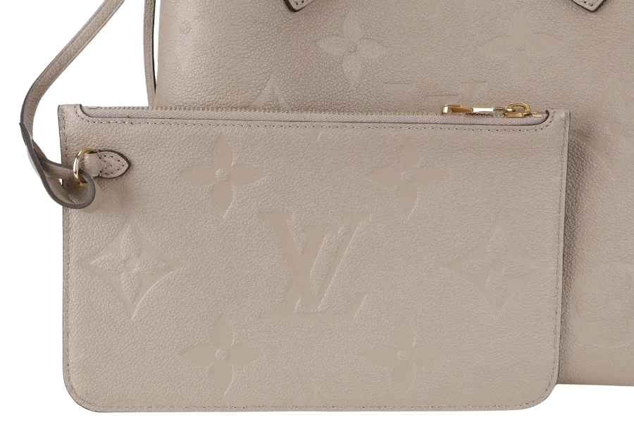 LOUIS VUITTON M45686 NEVERFULL MM GREY EMPREINTE LEATHER GOLD HARDWARE WITH DUST COVER AND BOX
