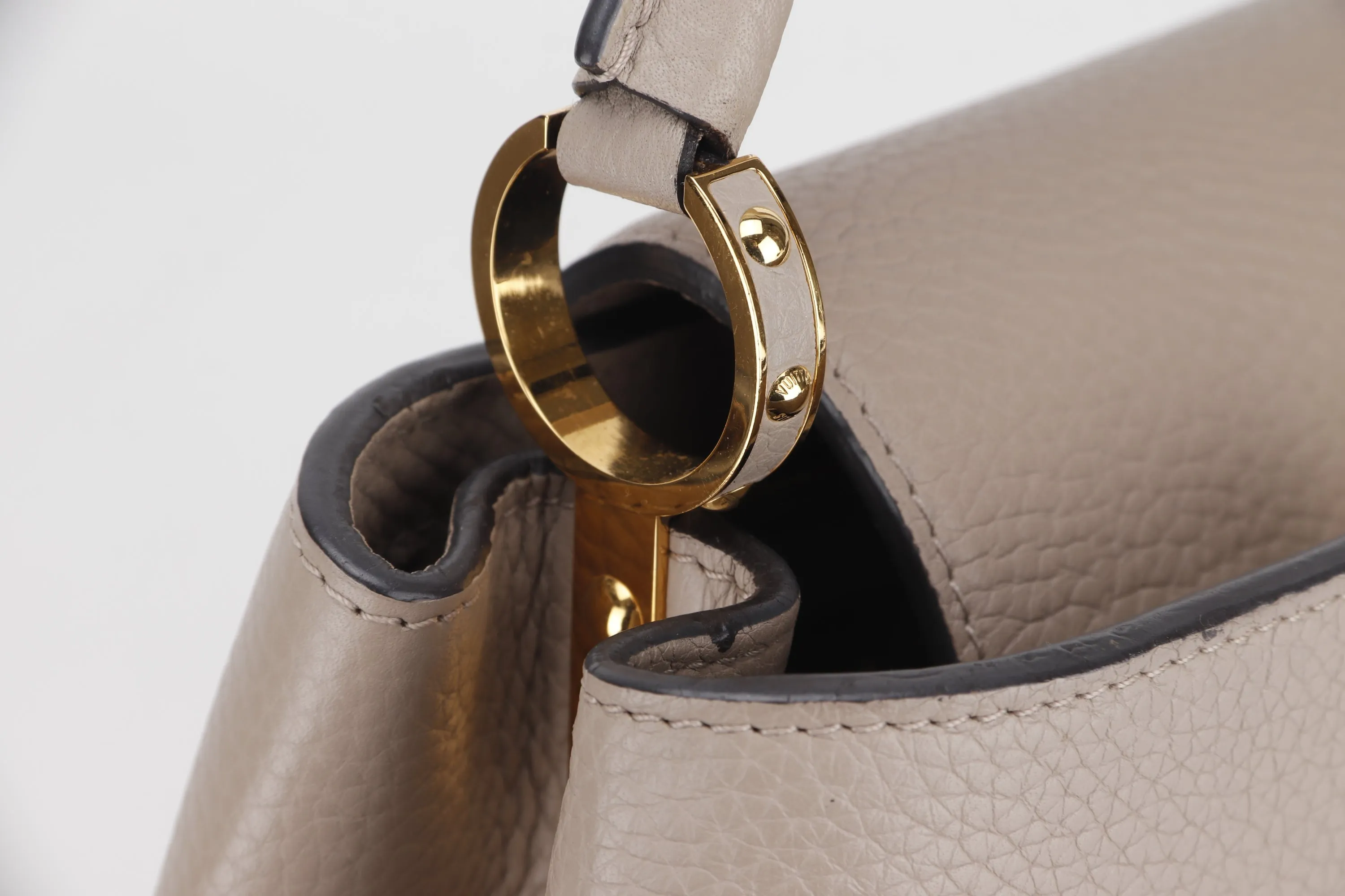 LOUIS VUITTON M94634 CAPUCINE BB (MI0166) GALET COLOR TAURILLON LEATHER GOLD HARFDWARE, WITH STRAP & DUST COVER
