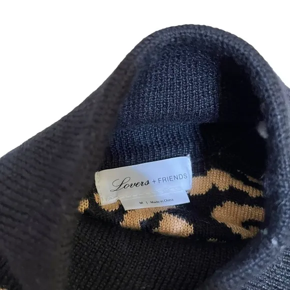 Lovers and Friends Distressed Arlington Leopard Print Turtleneck Sweater Top
