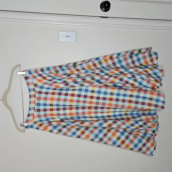 MAEVE Anthropologie Evelyn Midi Skirt Plaid Linen Blend Checkered Cottage 8