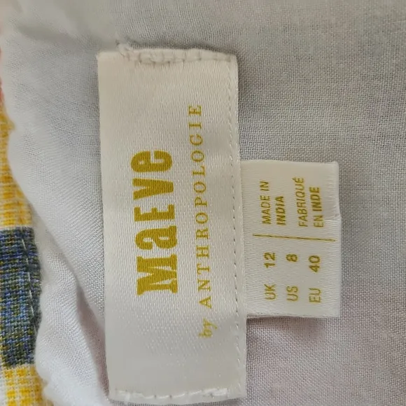 MAEVE Anthropologie Evelyn Midi Skirt Plaid Linen Blend Checkered Cottage 8