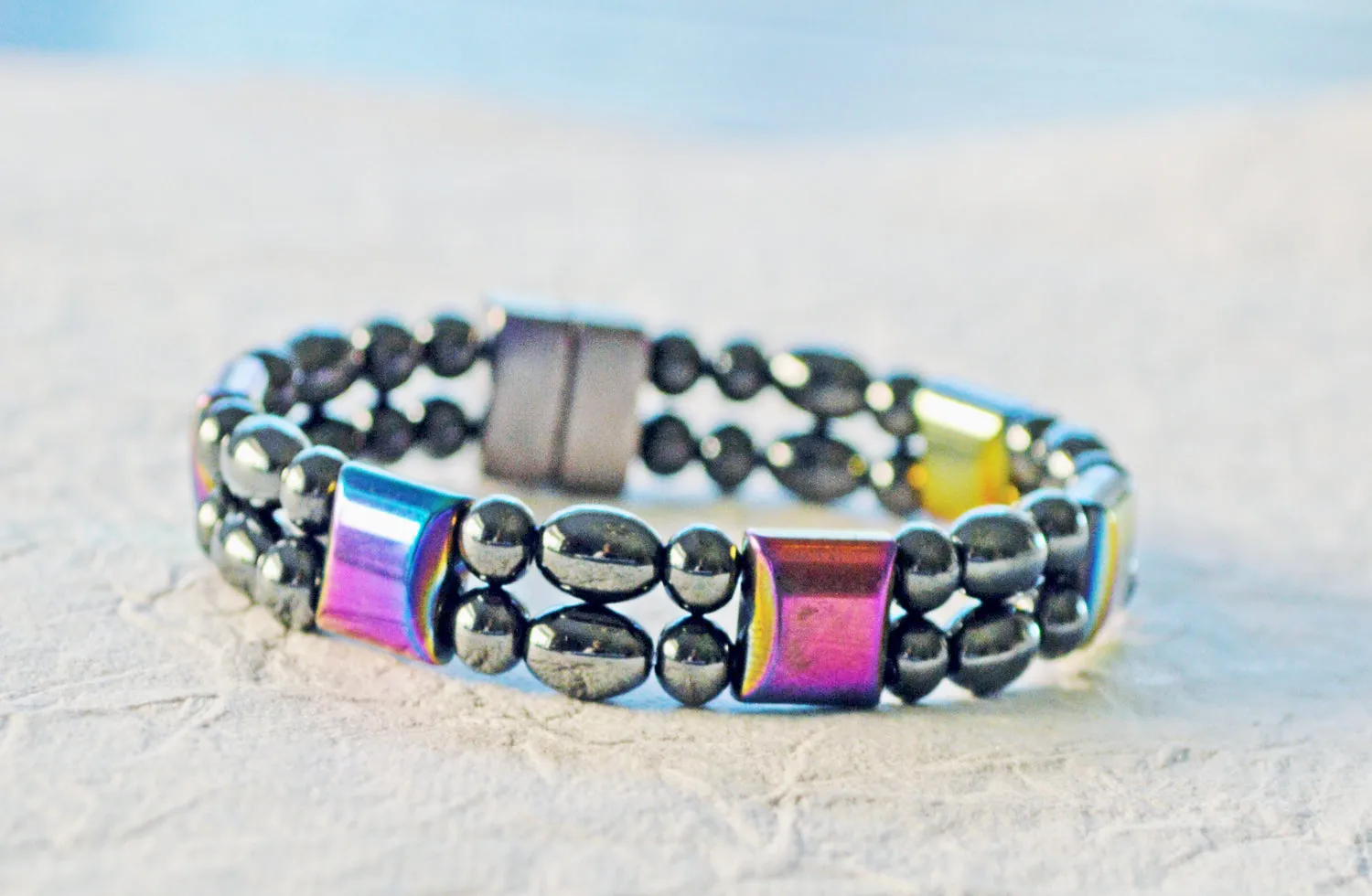 Magnetic Bracelet - Black and Rainbow Hematite