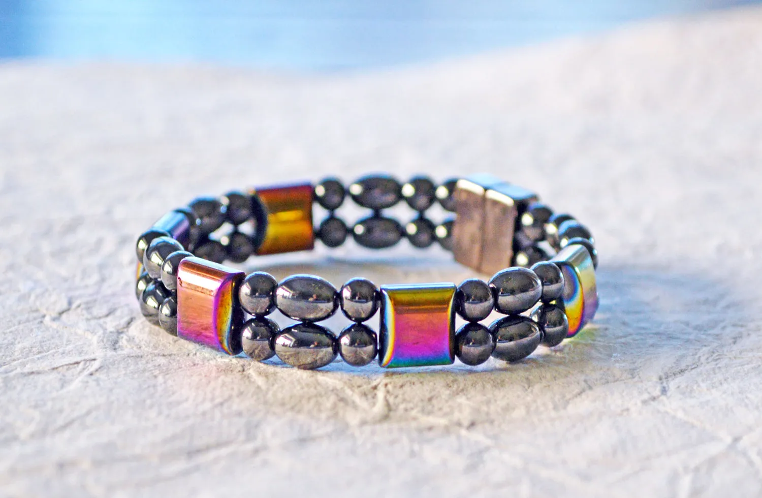 Magnetic Bracelet - Black and Rainbow Hematite