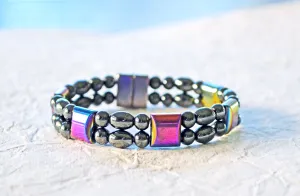 Magnetic Bracelet - Black and Rainbow Hematite