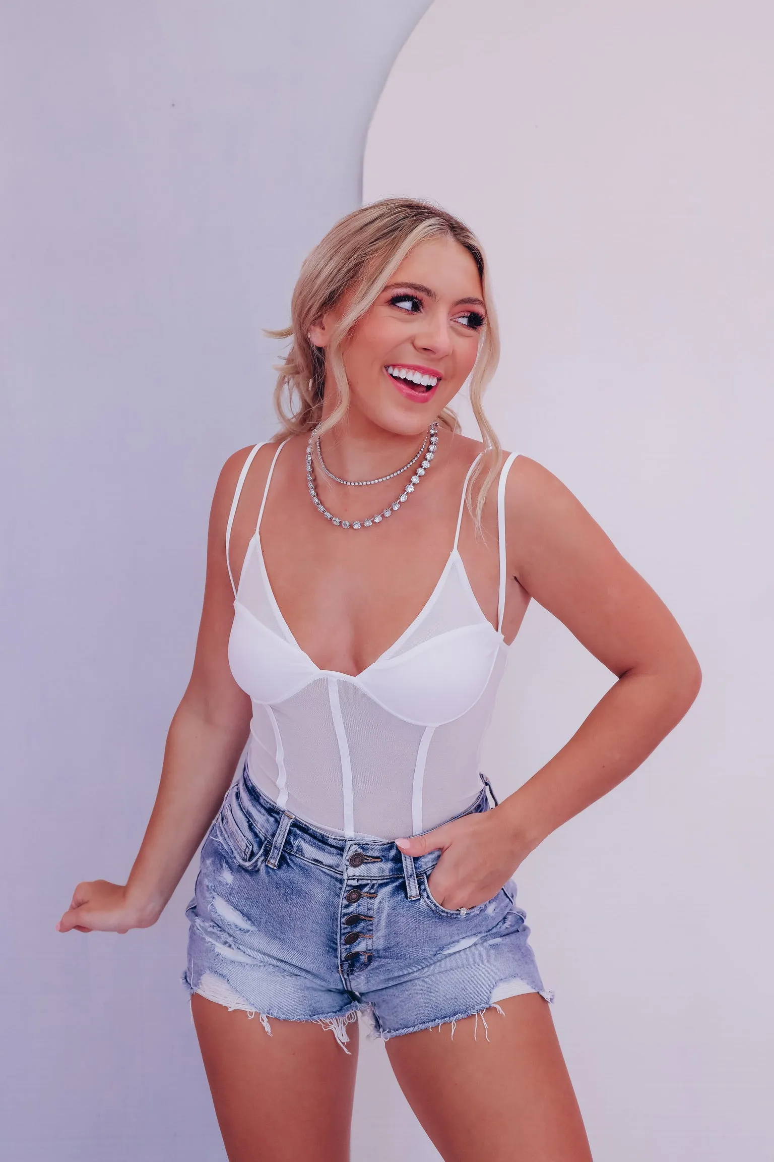 Magnetic Mesh Corset Bodysuit - White