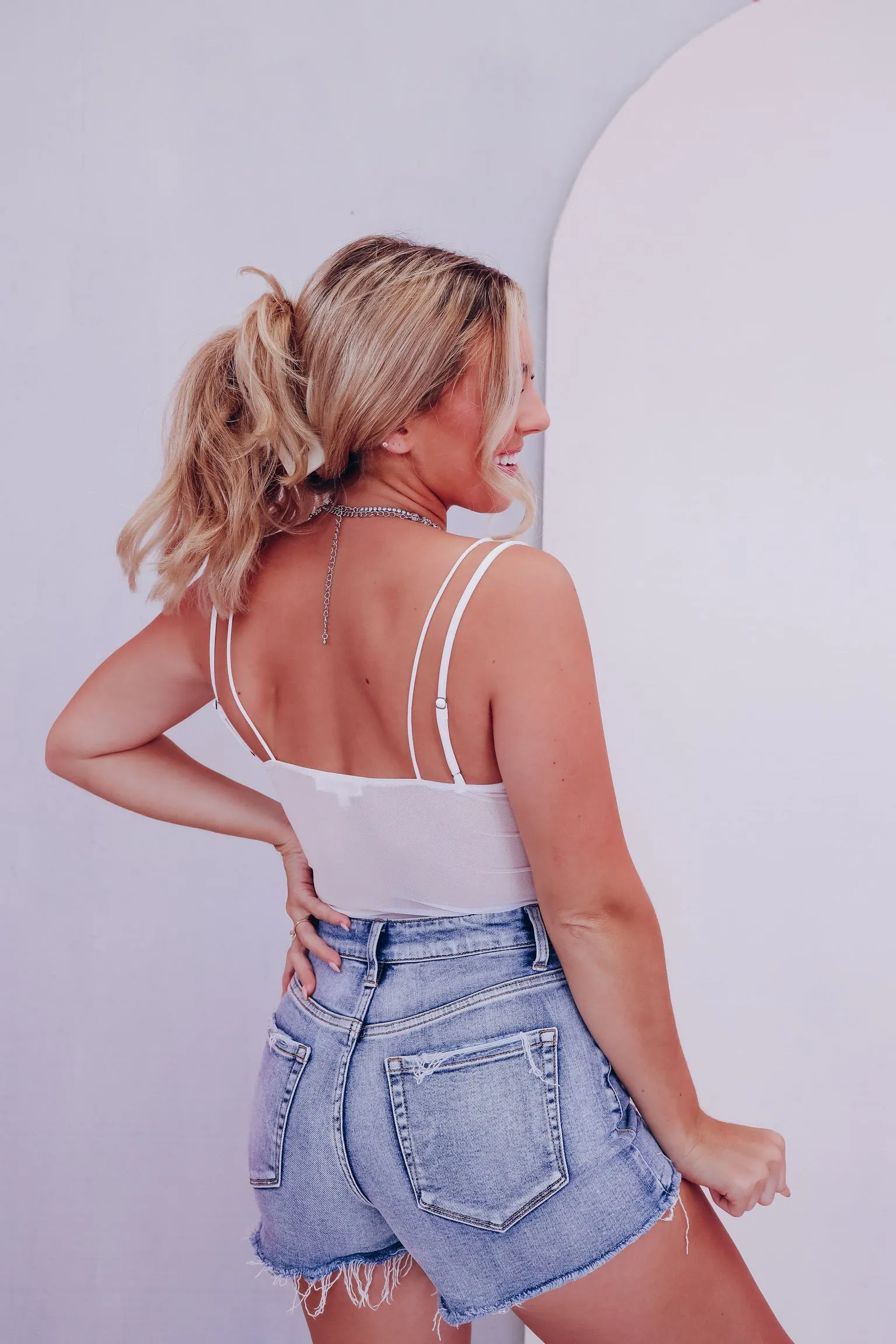 Magnetic Mesh Corset Bodysuit - White