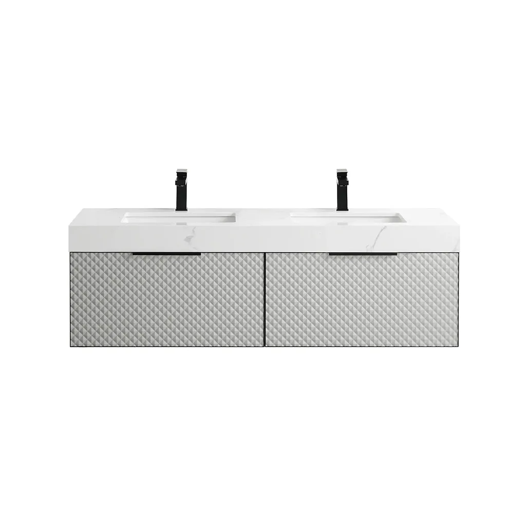 Manarola 2 Drawers Bathroom Vanity with Quartz Sink - Wall Mount - 72" Wood/Silver Grey