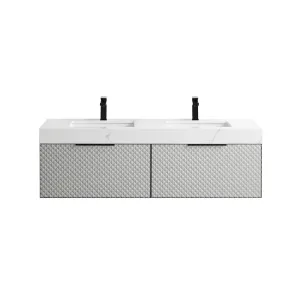 Manarola 2 Drawers Bathroom Vanity with Quartz Sink - Wall Mount - 72" Wood/Silver Grey