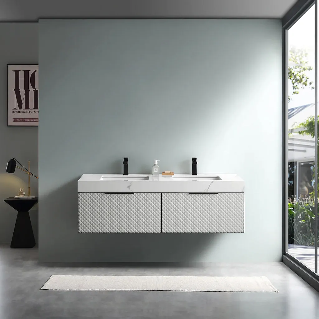 Manarola 2 Drawers Bathroom Vanity with Quartz Sink - Wall Mount - 72" Wood/Silver Grey