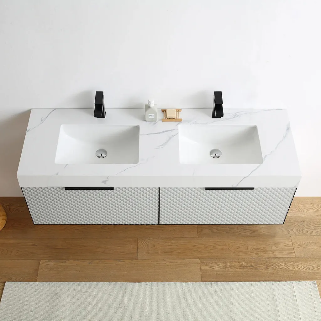 Manarola 2 Drawers Bathroom Vanity with Quartz Sink - Wall Mount - 72" Wood/Silver Grey