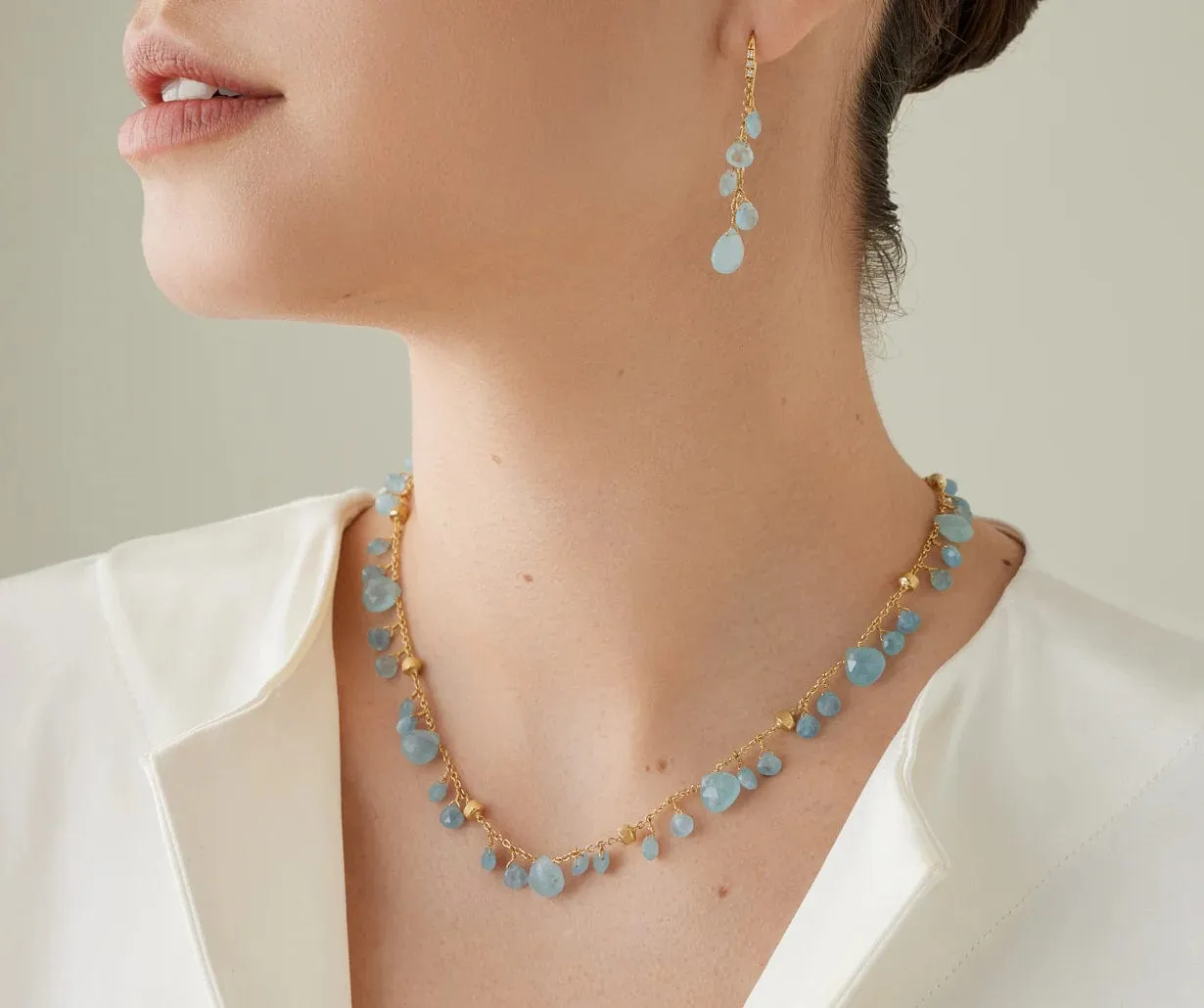 Marco Bicego 18K Yellow Gold Paradise Aquamarine Dangles Necklace