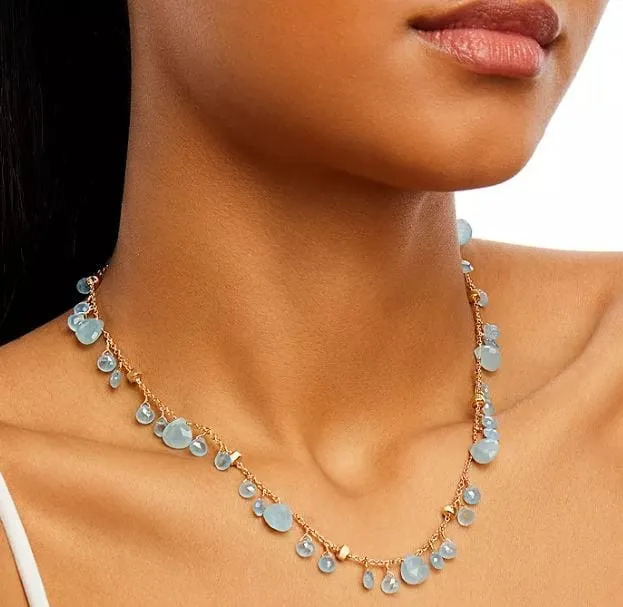 Marco Bicego 18K Yellow Gold Paradise Aquamarine Dangles Necklace