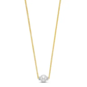 Mastoloni 9-9.5mm Pearl Flanked by Diamond rondels with Double Chain in 18K Yellow Gold