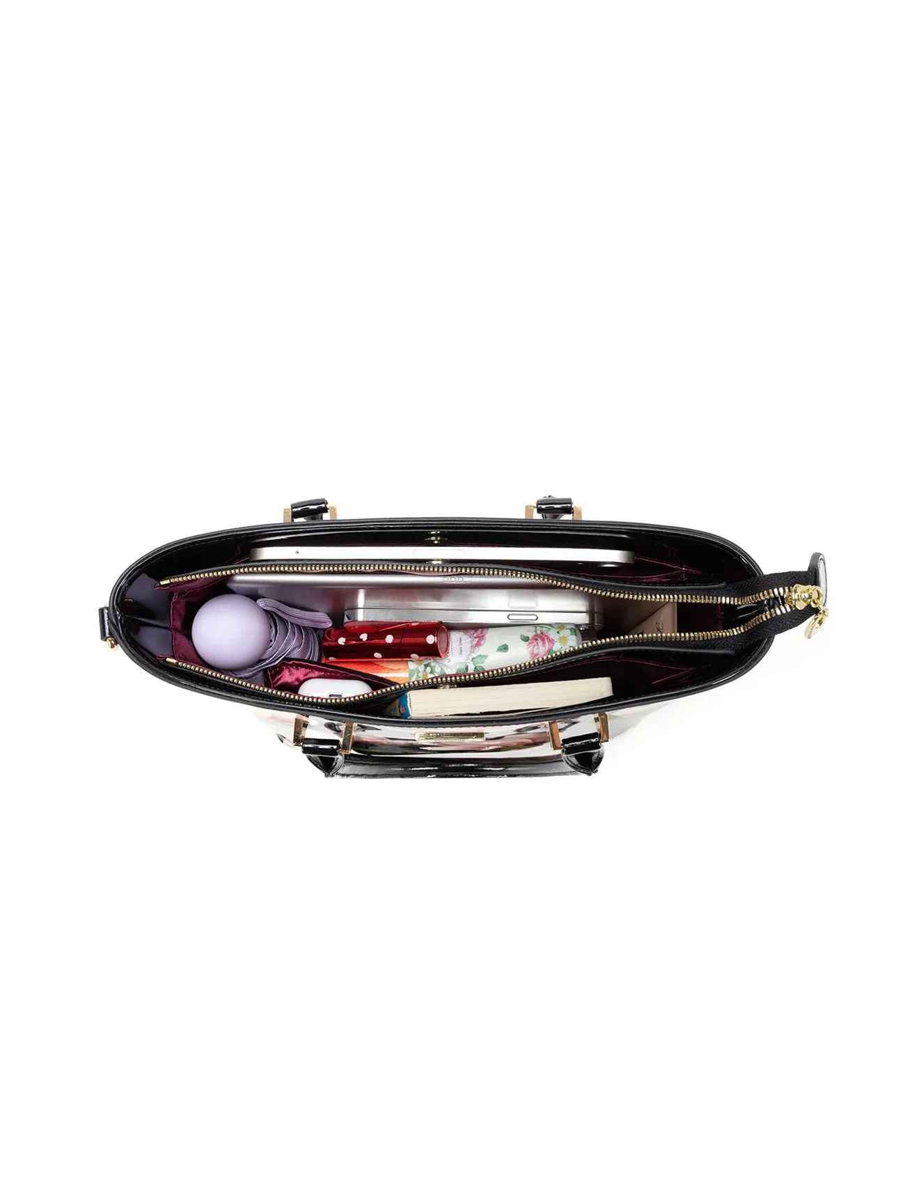 MAYUMI PATENT LEATHER FLORAL GRIP HANDLE BAG- SN76-8787
