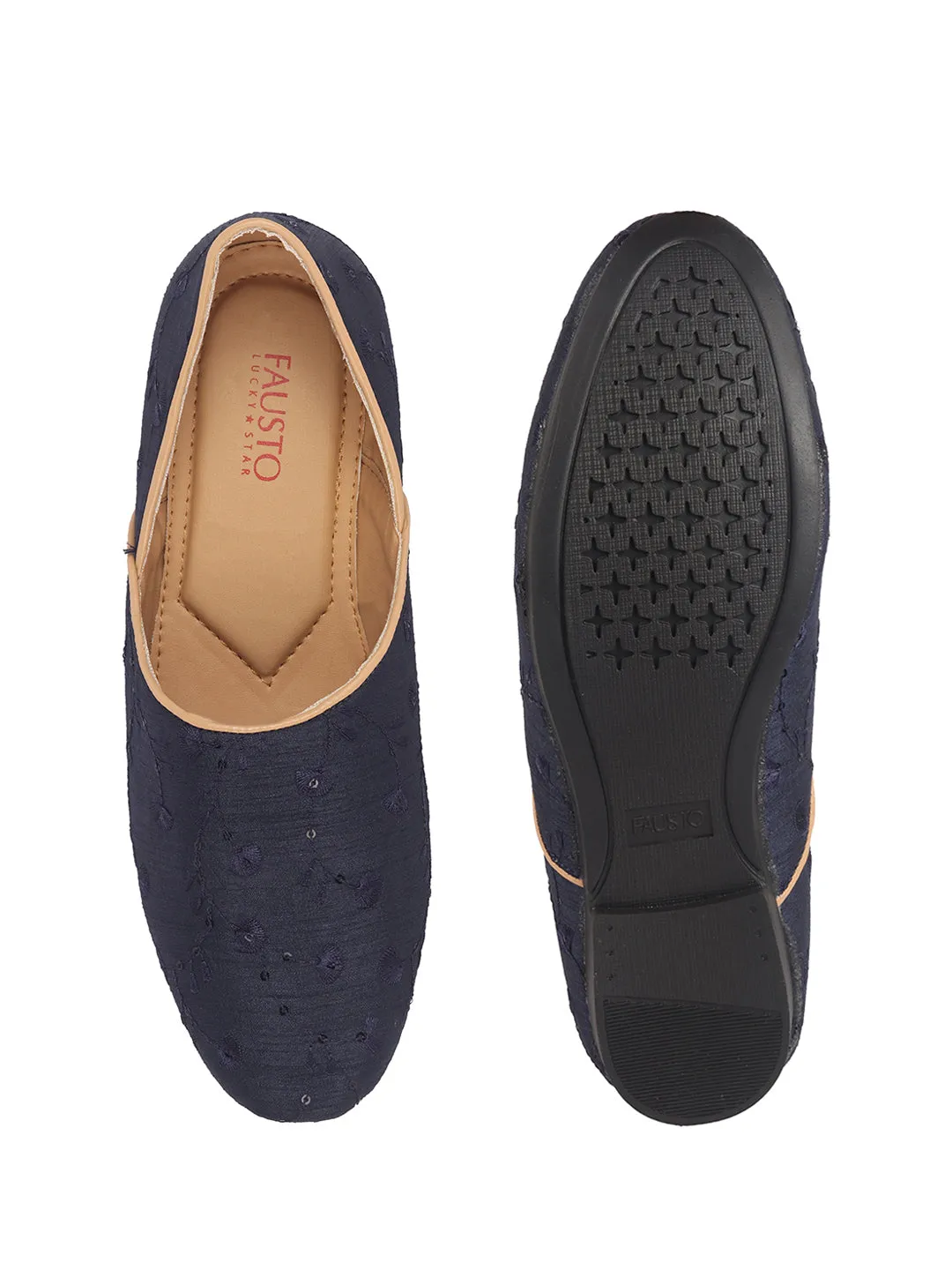 Men Blue Festive Embroidered Ethnic Half Cut Slip On Juttis and Mojaris for Wedding|Traditional Kurtas & Sherwani Shoe